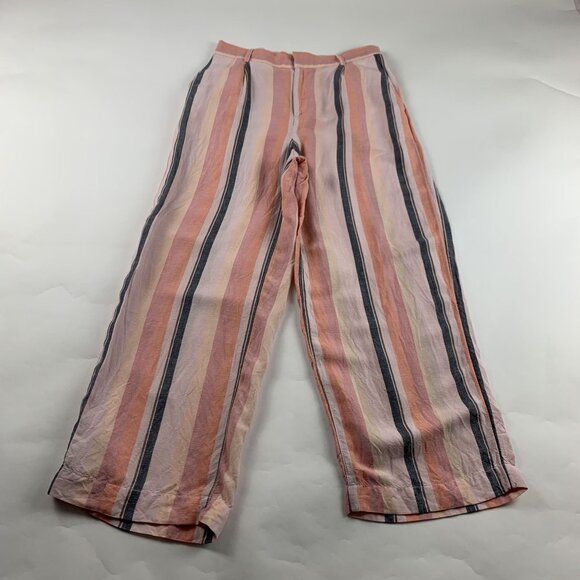 LOFT Pink Multi Linen Blend High Rise Wide Leg Cropped Trouser Pant S - Picture 1 of 8